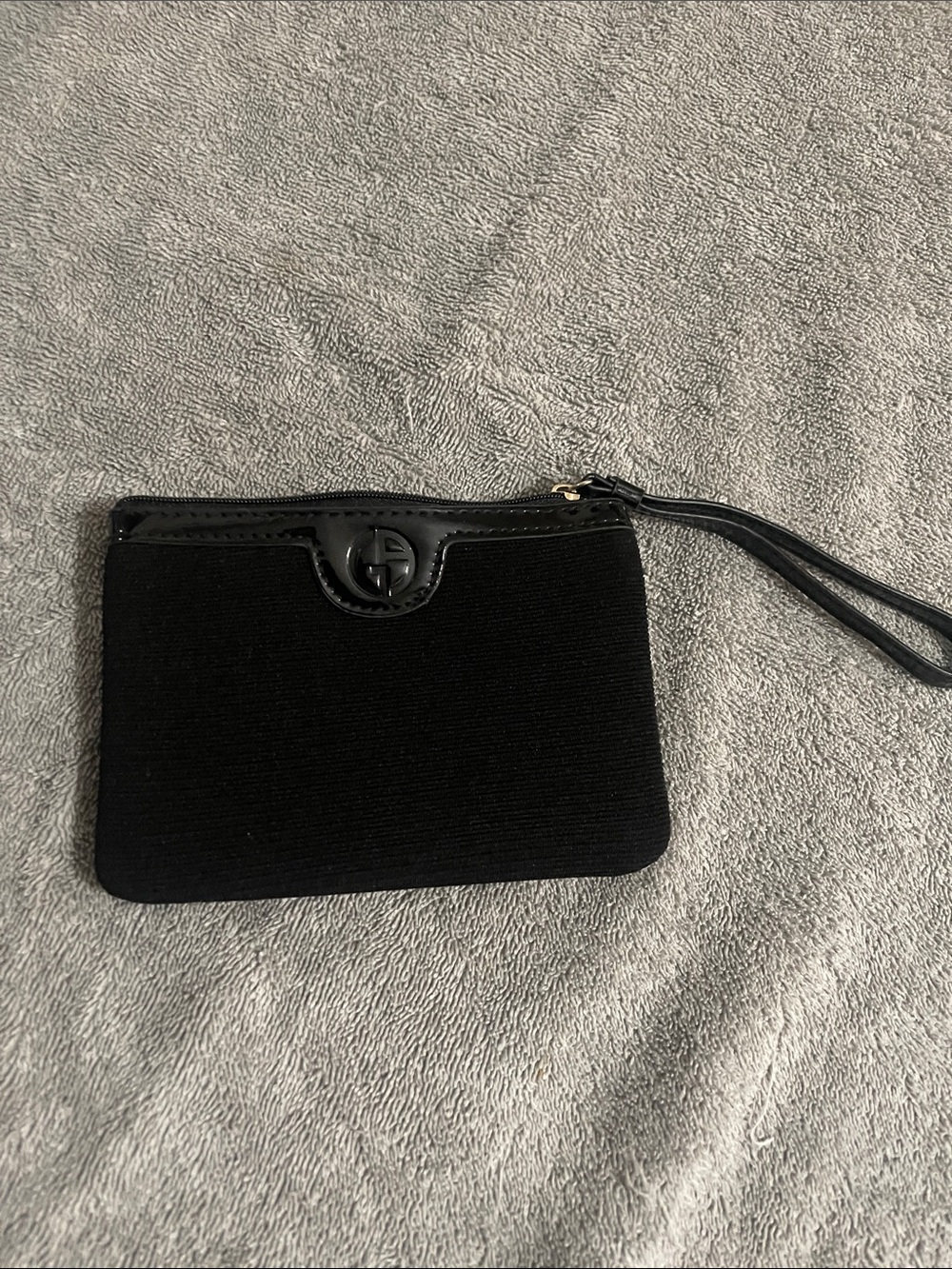 Giorgio Armani Black Wristlet Clutch with Leather Trim